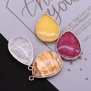 Teardrop natural stone pendants with gold plated edges and metal rings for DIY jewelry