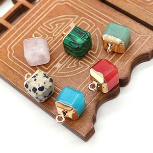 Natural Stone Cube Pendant Electroplated Copper Geometric Charm For DIY Necklace Bracelet Making Women Jewelry Accessory