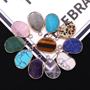 Lot de 11 pendentifs en pierres naturelles irrégulières avec placage d'or pour bijoux