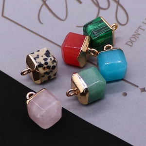 Cuboid natural stone pendants with gold metal ring for DIY necklace jewelry making