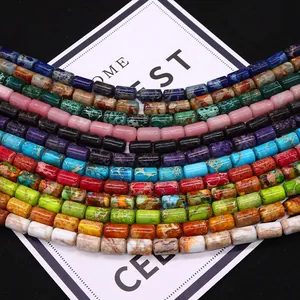 Perles cylindriques en pierre naturelle polie en couleurs variées pour bijoux DIY