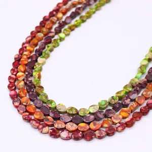Perles plates en jaspe impérial à texture naturelle pour la création de colliers DIY