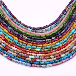 Colorful natural stone cylinder beads for DIY jewelry making in vibrant rainbow colors