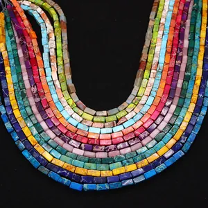 Rainbow imperial jasper tube beads in vibrant gradient colors for DIY jewelry making
