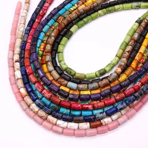 Perles cylindriques arc-en-ciel en pierre empereur pour création de bijoux et colliers