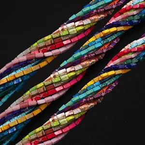 Rainbow rectangle natural stone beads for DIY jewelry making in vibrant colors
