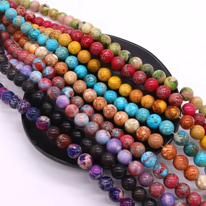 Natural Stone Dyed Imperial Jasper Round Beads For DIY Jewelry Making Necklaces Bracelets Accessories Marble Texture Cracked Pattern Polished Loose Beads