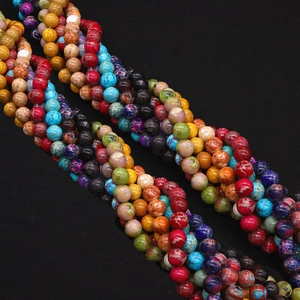 Polished natural stone beads in vibrant multi-color strands for DIY jewelry making