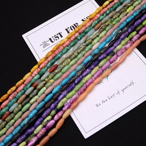 Perles ovales en pierre d'empereur multicolores pour création de bijoux DIY