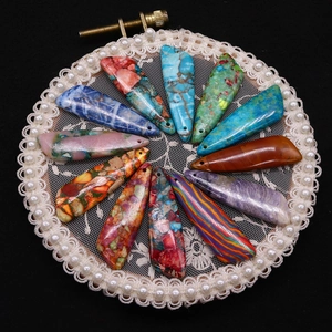 Colorful natural stone knife shaped pendants for DIY jewelry making with 12 piece set