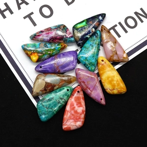 Set of colorful triangular stone pendants with unique natural textures for DIY jewelry