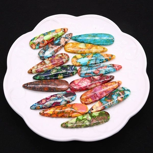 Teardrop natural stone pendants with colorful ocean jasper textures for DIY jewelry making