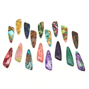 Set of 16 natural stone trapezoid pendants for DIY jewelry with turquoise and agate texture