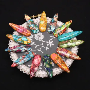 Set of teardrop imperial stone pendants with colorful textures for DIY jewelry making