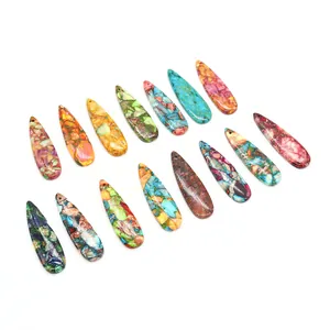 Polished teardrop natural stone pendants with pre-drilled holes for DIY jewelry making
