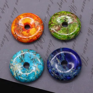 Natural stone donut pendants in four colors with vintage marble textures and center hole