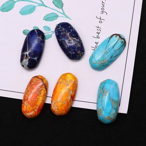 Oval turquoise stones with natural spiderweb patterns for DIY ring making and jewelry crafts