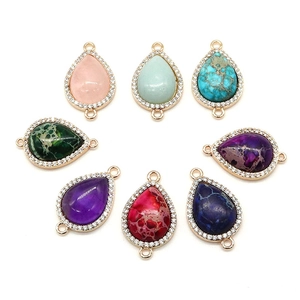 Lot de 8 connecteurs en pierre naturelle en forme de goutte avec strass pour création bijoux