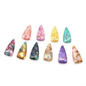 Set of 10 colorful triangle gemstone pendants for DIY jewelry making with pre-drilled holes