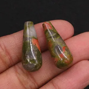 Macro di pietre naturali in unakite a forma di goccia per la creazione di gioielli fai da te