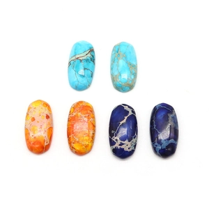 Oval natural stone cabochons with emperor turquoise texture for DIY jewelry rings