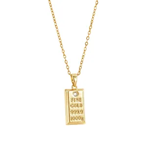 Collier en acier inoxydable plaqué or 18 carats avec pendentif barre d'or créatif