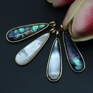 Elegantes colgantes de concha en forma de gota en colores irisados con baño de oro DIY