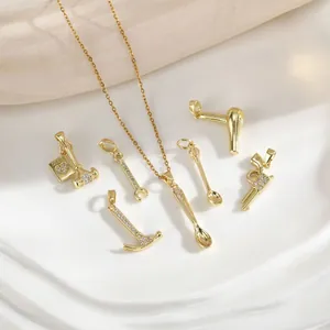 Creative Gold Plated Copper Zirconia Tool Pendant Necklace For Women Mini Spoon Hammer Wrench Revolver Gavel Jewelry