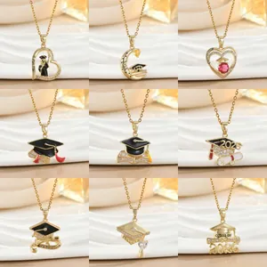 Koper Zirconia Afstudeerpet Hanger Ketting Creatieve Doctorale Hoed Hart Rol Sieraden Afstudeerseizoen Cadeau Voor Vrouwen
