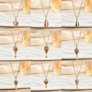 Collar Con Colgante de Globo Aerostático de Moda para Mujer Cobre Circonia Incrustada Cadena de Clavícula Joyería
