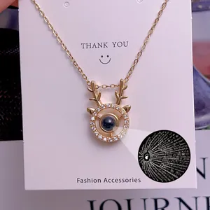 Elegant reindeer antler projection necklace in 18K gold finish with zircon inlay
