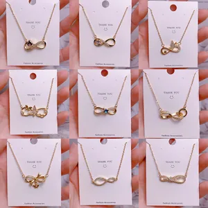 Titanium Steel Infinity Necklace For Women Gold Plated Butterfly Heart Star Pendant Clavicle Chain Rhinestone Commute Jewelry
