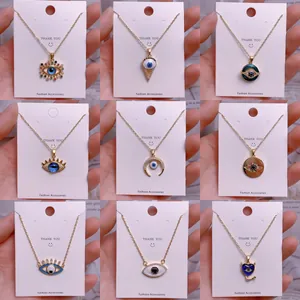 Mode Edelstahl Böses Auge Anhänger Halskette Für Damen Strass Eingelegte Geometrische Schlüsselbeinkette Täglicher Minimalistischer Schmuck