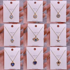 Goldene Evil Eye Halsketten-Set mit Hamsa-Hand, Herz- und Sternanhängern mit Strass