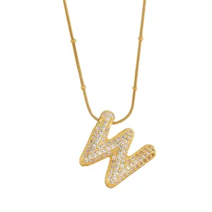 18K gold plated necklace with micro-paved zircon letter W pendant on snake bone chain