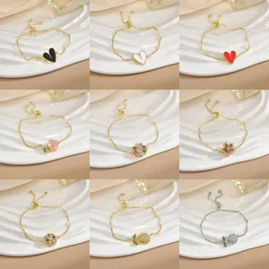 Bracciale Bolo Regolabile in Zirconia con Fiori e Cuori per Donna in Rame Placcato Oro e Argento con Girasole e Malocchio Gioielli Regalo