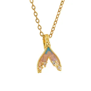 Collana a coda di sirena placcata oro 18k con sfumatura rosa blu e pietre di zircone