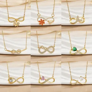 Unendlichkeit Goldketten mit Zirkonia Anhängern in Schmetterling Herz und Blumen Design