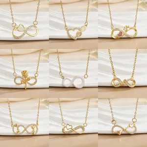 Goldene Unendlichkeitshalsketten mit Zirkonia-Herz und Blumen für Damen