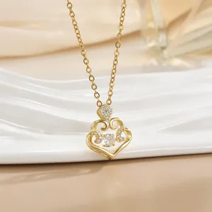 Exquisite gold heart pendant necklace with shimmering zircon and a delicate cable chain