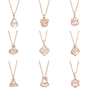 Roségoldene Kleeblatt- und Herzanhänger aus Edelstahl mit beweglichen Zirkonia-Steinen