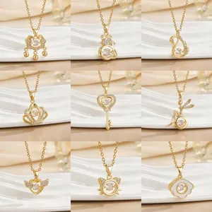 Titanium steel heart necklaces collection with various pendants and sparkling stones