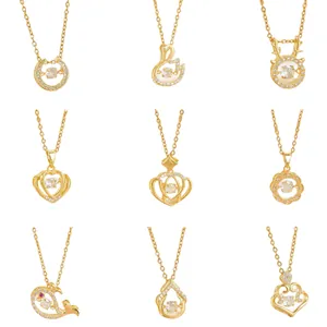 Selection of gold titanium necklaces featuring dancing diamond heart and swan pendants