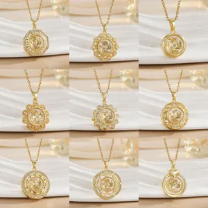 Rotating Windmill Pendant Necklace For Women Copper Gold Plated Zirconia Rotating Luck Charm Jewelry Gift
