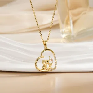 Goldene Herz-Elefanten-Halskette mit rosa Kristall und Love You Forever Gravur