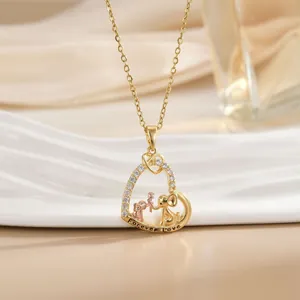Zweifarbige Herz-Elefanten-Kette mit Forever Love Gravur und Zirkonia-Steinen
