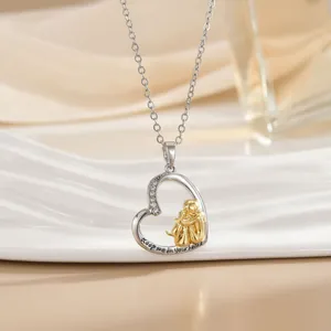 Zweifarbige Herz-Halskette aus Edelstahl mit Keep me in Your heart Gravur und Zirkonia