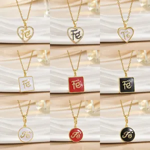 Faith Fé Letter Pendant Necklace Gold Silver Plated Copper Heart Round Square Enamel Zirconia Clavicle Chain Women Jewelry