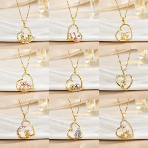 Muttertag Herz Anhänger Halskette Mit Tier Elefant Katze Hase Graviert Love You Forever Gold Silber Kupfer Zirkonia Mode Schmuck Geschenk Für Damen