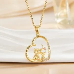 Bicolor Edelstahl Herzkette mit Elefanten und Love You Forever Gravur für Damen